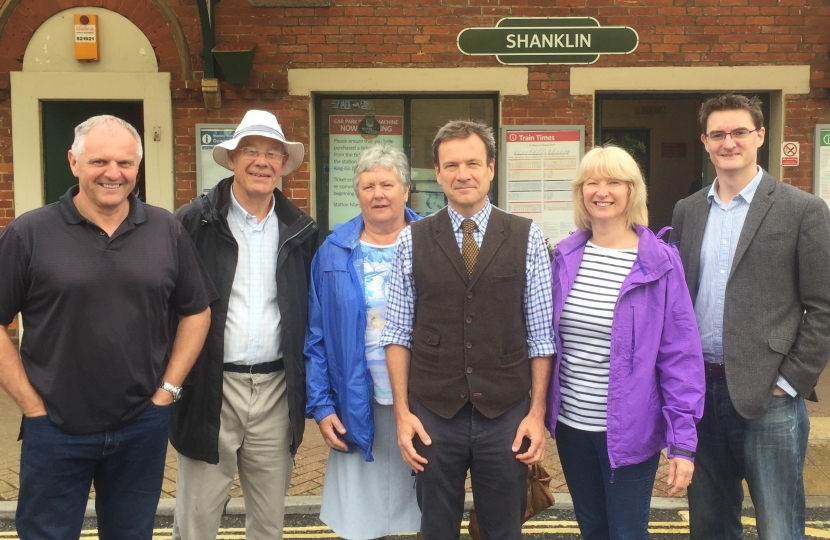 Bob with users of Island Line at Shanklin Railway Station